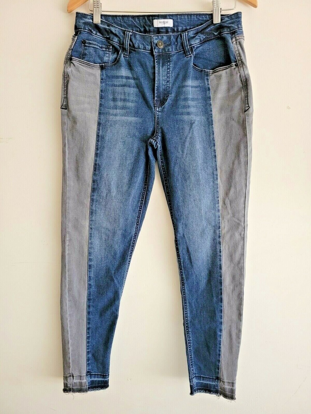 Kensie Jeans Women's Skinny Raw Hem Blue Gray Two Tone Mid Rise Stretch 10/30